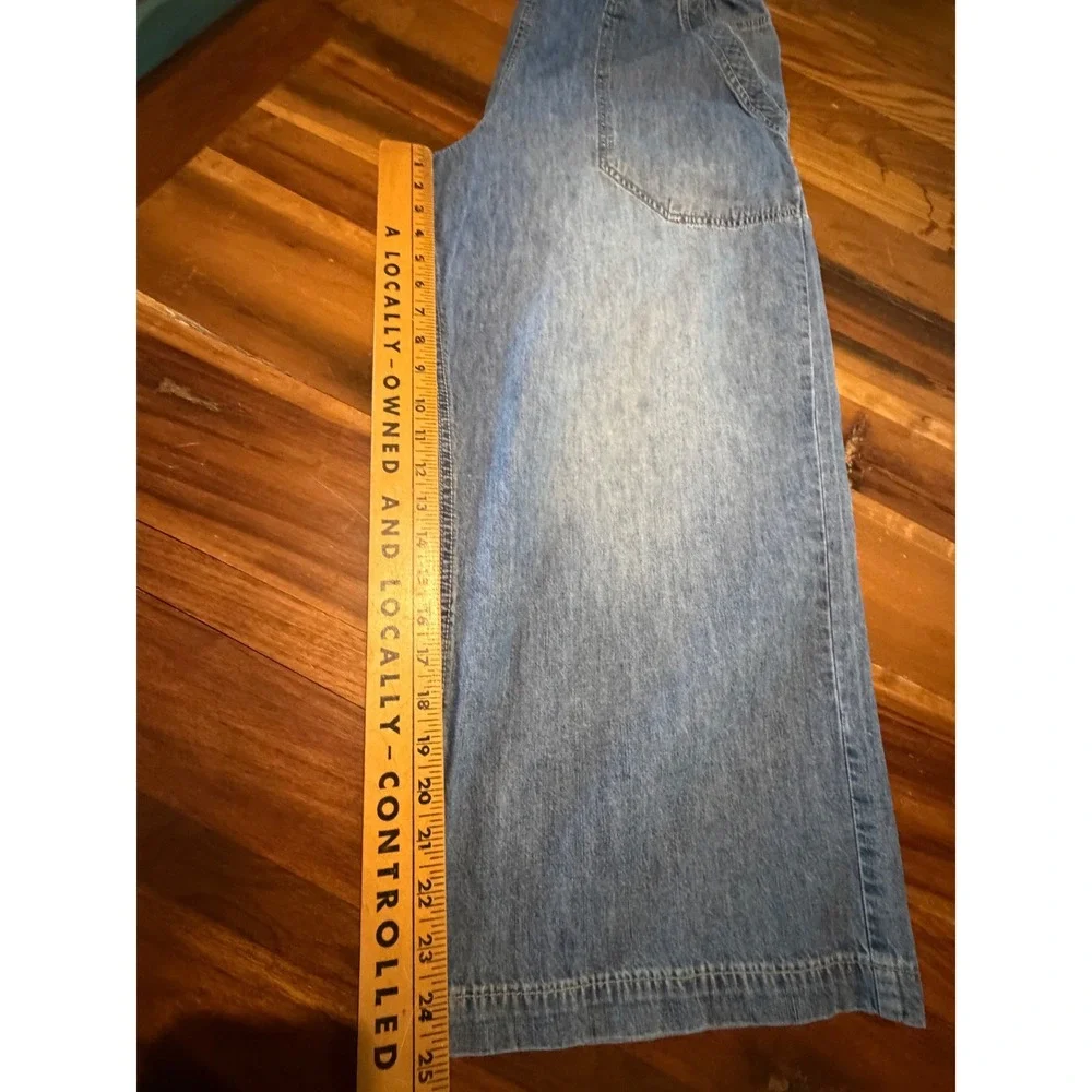 Free People We The Free Wide Leg Denim Pants Light Wash Blue Large Drawstring